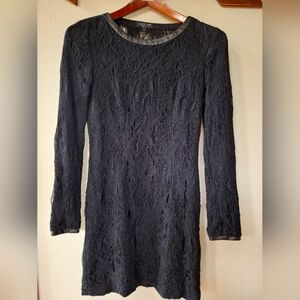 Rag and Bone Shelia Crochet V-back Mini Dress. Black. Long sleeve. Womens size 2